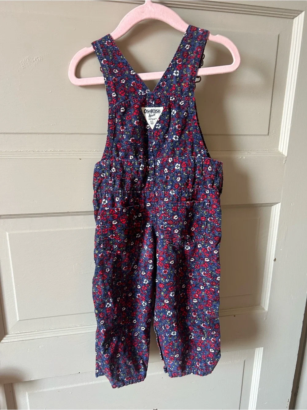 Oshkosh B’Gosh fall floral corduroy vest back overalls - 12-18m
